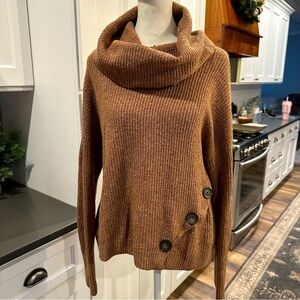 Jessica Simpson Womens Cowl Neck Pullover Sweater Size L Brown Button Ribbed